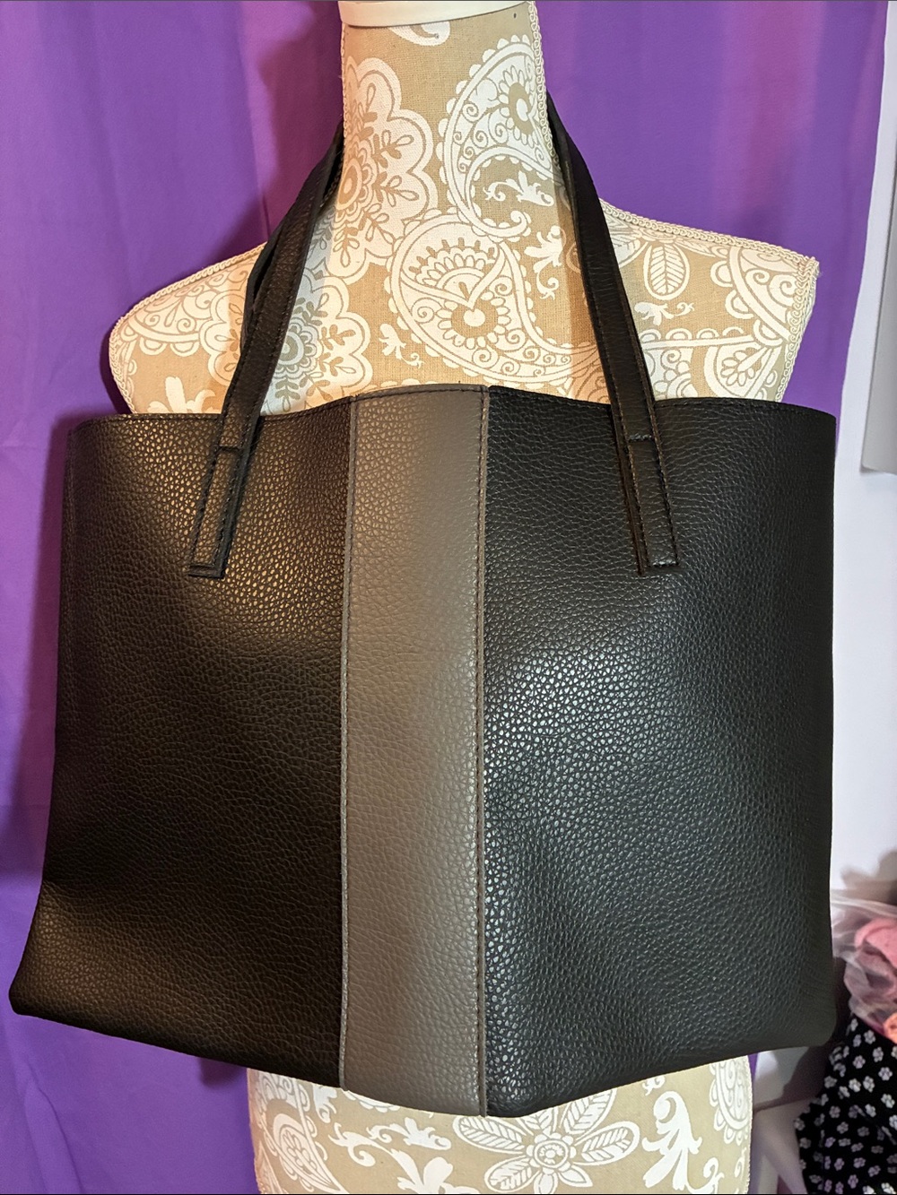 Vince Camuto Two-Tone Black and Gray Tote Bag